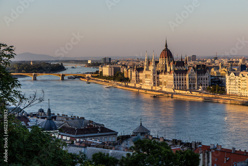 Danube river and Hungarian Parliament Building in Budapest  Hungary