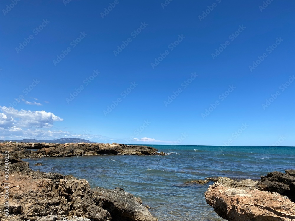 sea and rocky beach on a summer day