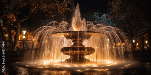 A magical fountain with water turning into sparkling stardust, representing the transformation of the ordinary into the extraordinary, concept of Metamorphosis, created with Generative AI technology