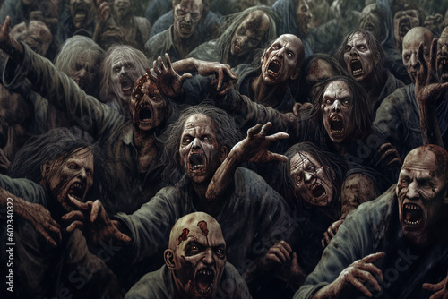 A zombie horde of undead attacking. Generative ai