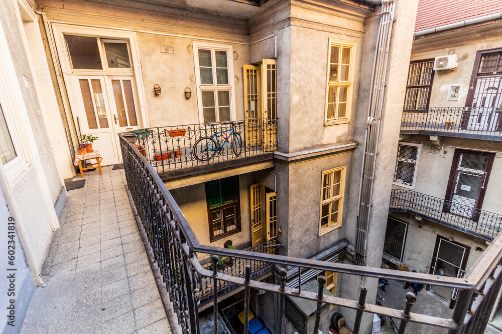 Inner courtyard of a residential house in the center of Budapest, Hungary