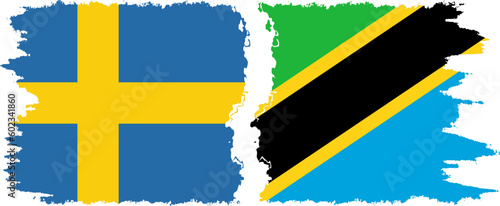 Tanzania and Sweden grunge flags connection vector