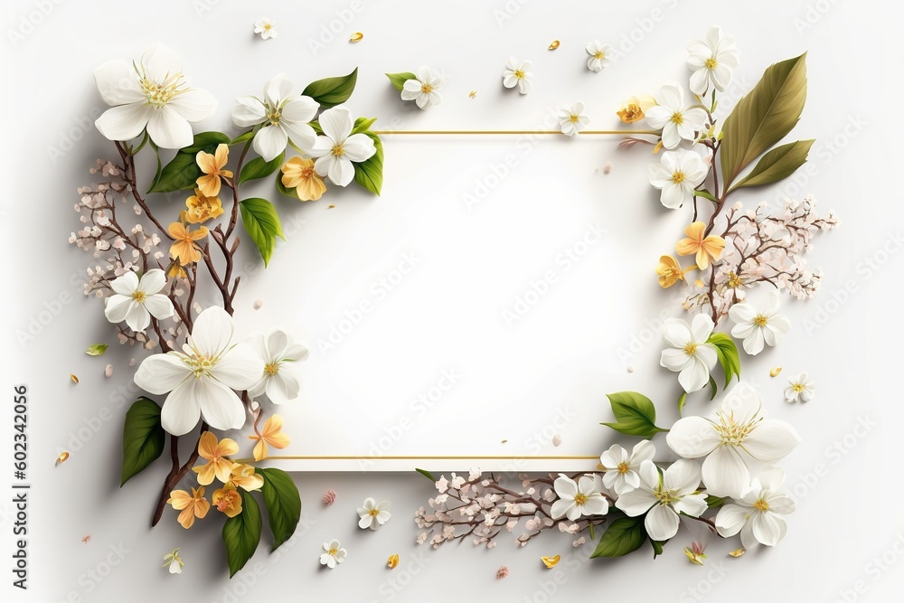 Expressive Spring Floral Frame on a Clean White Background, spring flowers frame. Generative AI. Expressive Spring Floral Frame on a Clean White Background, spring flowers frame. Generative AI.