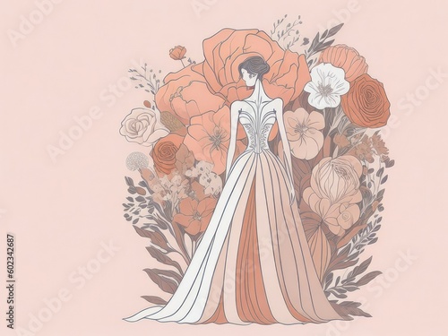 Banner of a wedding dress and bridal flower. ai generative