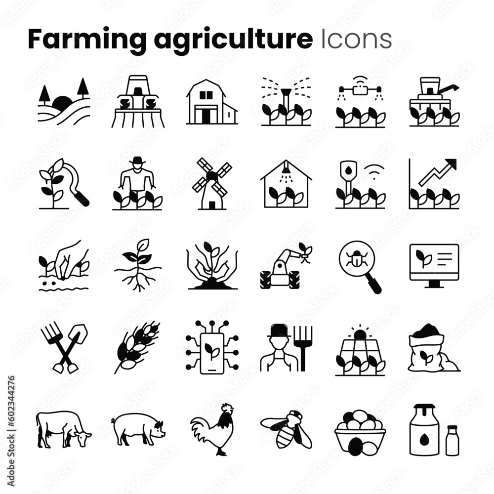 Farming agriculture vector icon set
