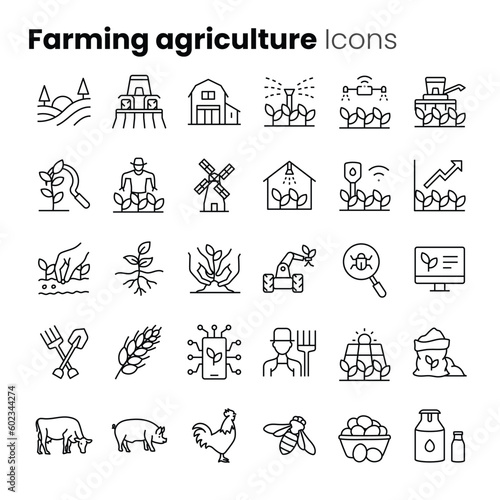 Farming agriculture vector icon set