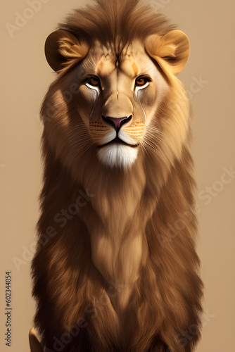 close-up of a lion s face with a beige background  generative ai