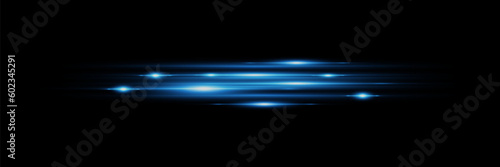 Blue horizontal highlight. Laser beams, horizontal light beams. Beautiful light flashes. Glowing stripes. Glowing abstract light.