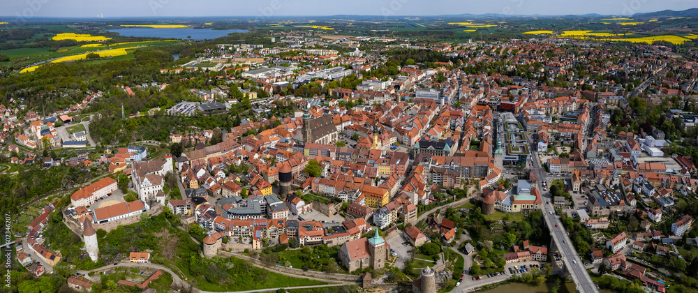 Aerial view around the city Bautzen in Germany on a sunny spring day	