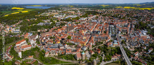Aerial view around the city Bautzen in Germany on a sunny spring day 
