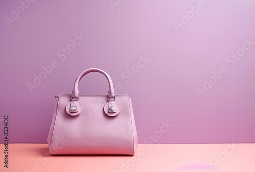 pink leather bag against colorful background, generative ai