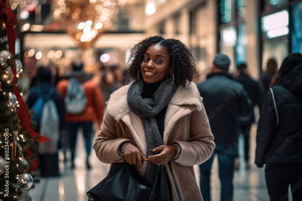 Black Woman Shopping at the Mall - Generative AI Black Woman Shopping at the Mall - Generative AI