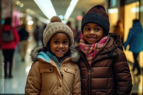 Cute Black Children at the Mall - Generative AI