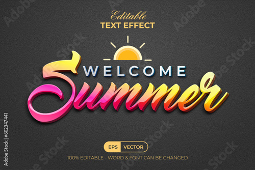Welcome summer text effect style. Editable text effect.