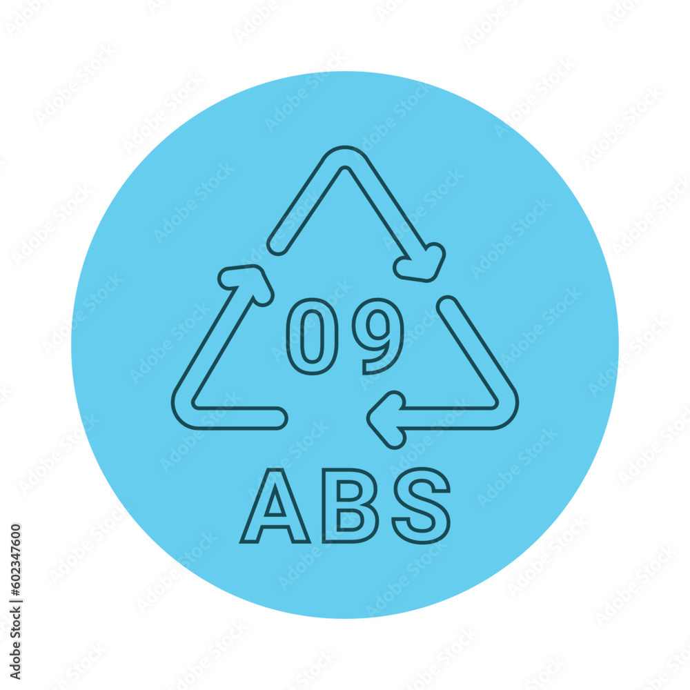 Plastic recycling code ABS 09 other line icon. Consumption code. Plastic recycling code ABS 09 other line icon. Consumption code.