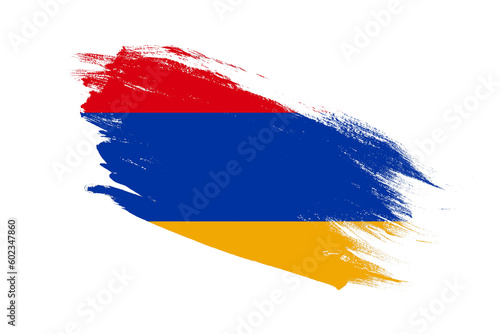 Armenia flag with stroke brush painted effects on isolated white background