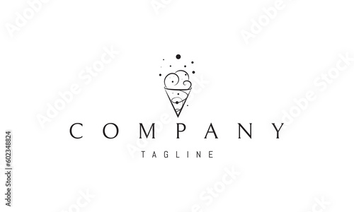 Vector logo on which an abstract image of an ice cream cone in the form of a cloud.