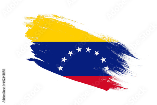 Venezuela flag with stroke brush painted effects on isolated white background