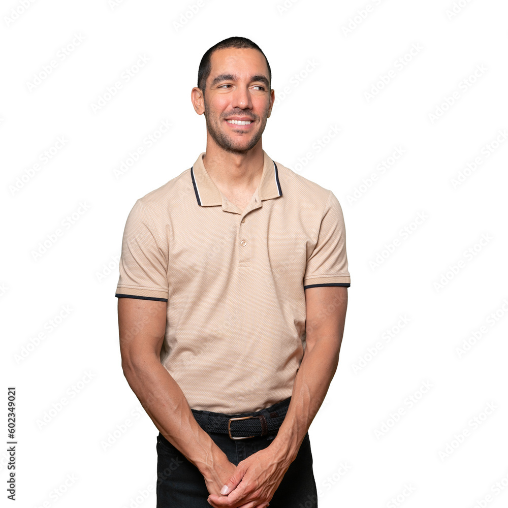 Fototapeta premium Happy young man laughing against background