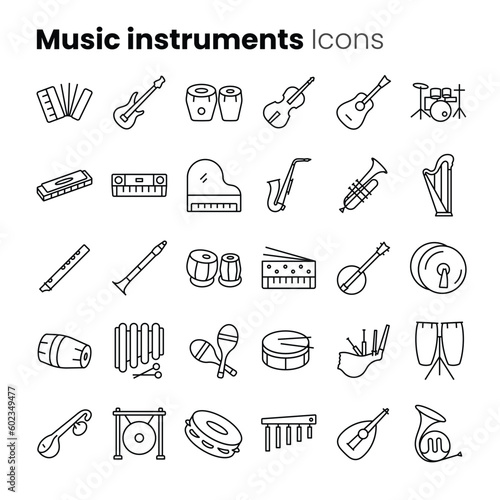 Music instruments vector icon set