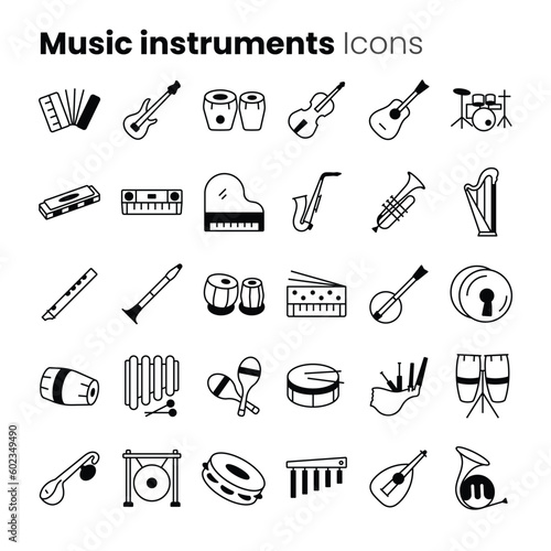 Music instruments vector icon set