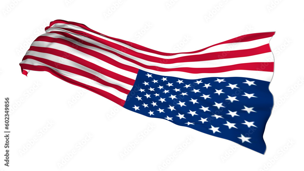 Obraz premium USA map with flag texture on white background, illustration,textured , Symbols of USA ,for advertising ,promote, TV commercial, ads, web design, magazine, news paper, report