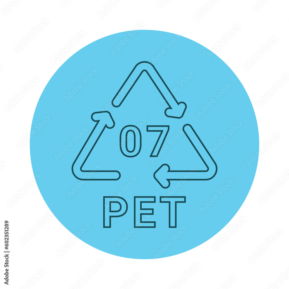 Plastic recycling code PET 07 line icon. Consumption code polyethylene. Plastic recycling code PET 07 line icon. Consumption code polyethylene.