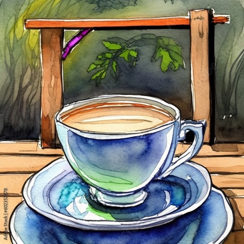 Vector art of a simple English tea cup with tea inside, watercolor, vector art, Clip art