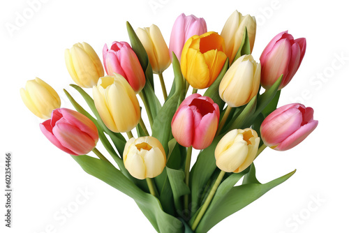 Bouquet of tulip isolated on transparent background. Generative Ai