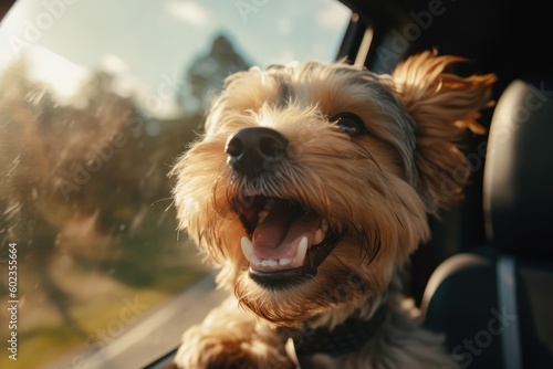 Happy yorkshire terrier in the car. © Ornavi