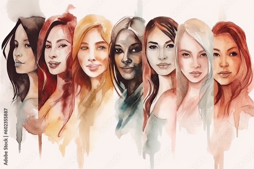 Group of women - illustration in the style of a watercolor painting.

