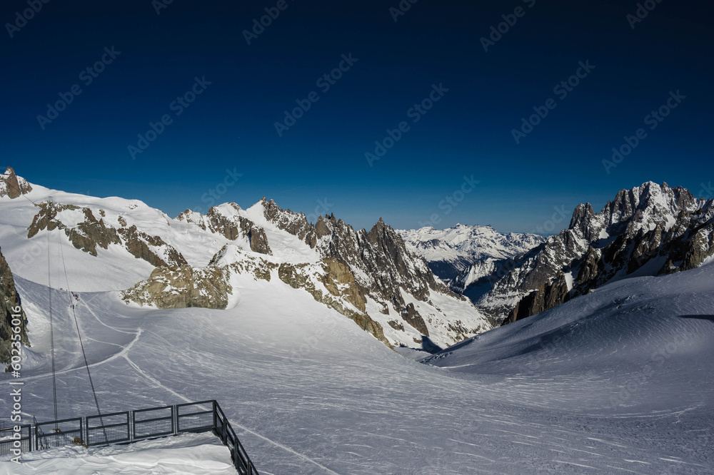 view of the vallee blanche from helbronner peak on mont blanc