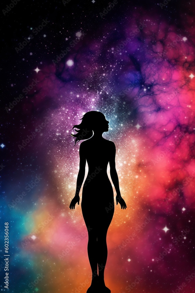 illustration, the silhouette of the spirit of the goddess of the universe of the galaxy, generative ai