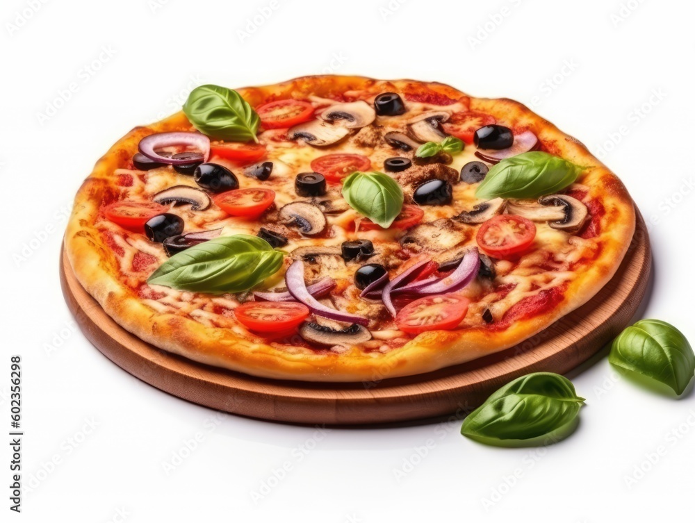 Italian pizza on a white background. Generative AI.