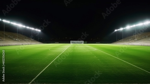 illustration, stadium illuminated by spotlights and empty, ai generative