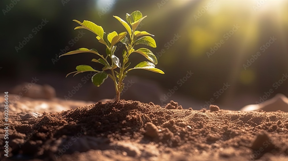 małe drzewo rosnące w słońcu w koncepcji garden.eco - obrazy, fototapety, plakaty 