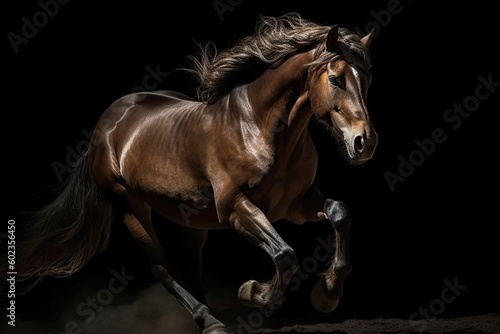 horse on black background. generative AI.