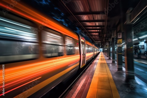 moving train with blurry lights ideal for transportation backgrounds, generative ai © FrankBoston