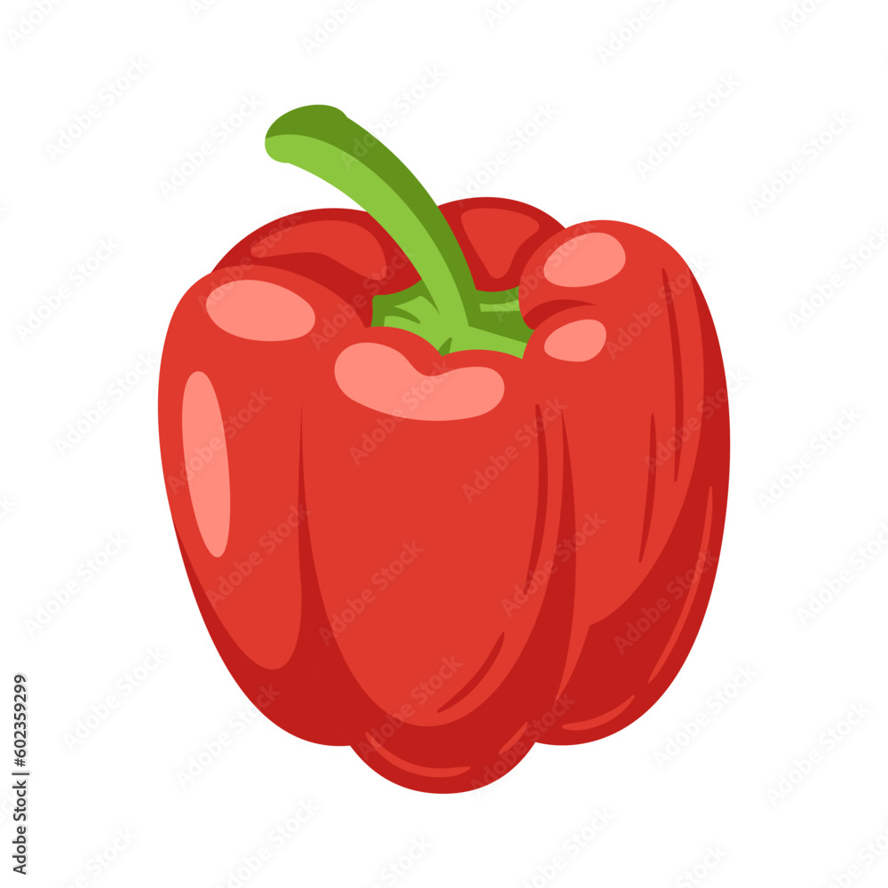Sweet red bell pepper isolated on white background. Bell pepper in Cartoon style. Vector illustration Sweet red bell pepper isolated on white background. Bell pepper in Cartoon style. Vector illustration