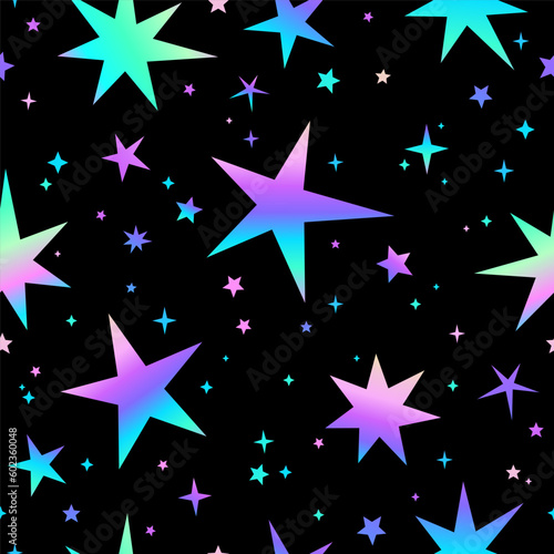 Seamless pattern of shiny bright stars on a black background