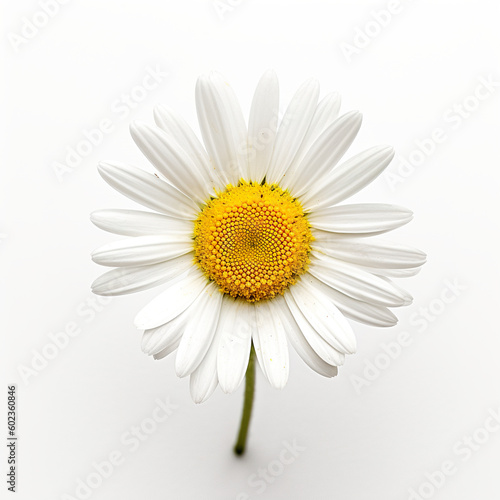 A single white chamomile flower with a yellow center. Generative AI. © tilialucida