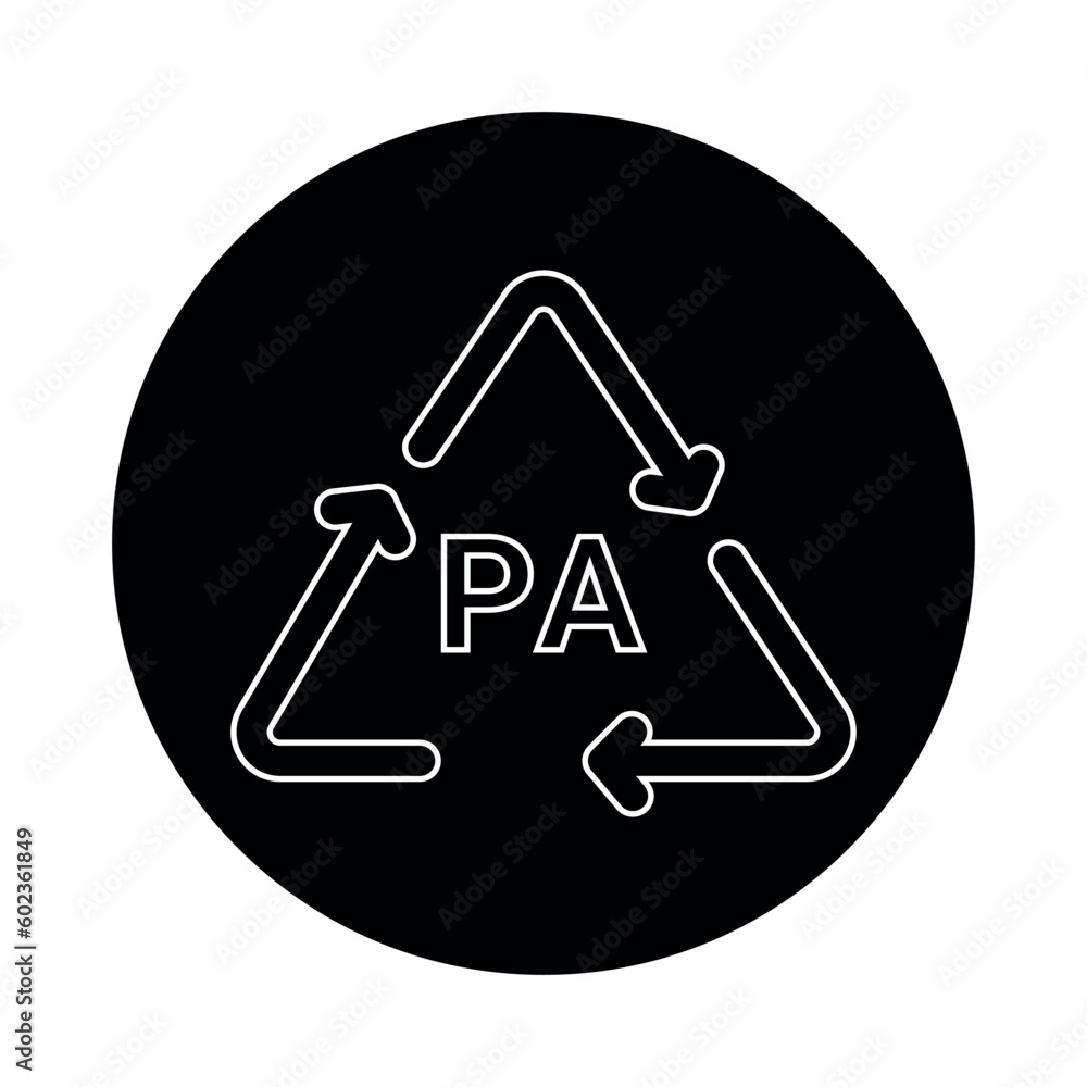 Plastic recycling code PA line icon. Consumption code resin, polyamide. Plastic recycling code PA line icon. Consumption code resin, polyamide.