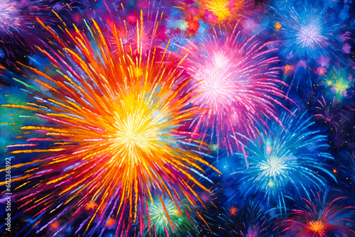 Fireworks painting  4th of July. Generative AI