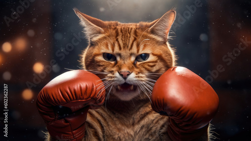boxer cat wearing gloves created with Generative AI technology