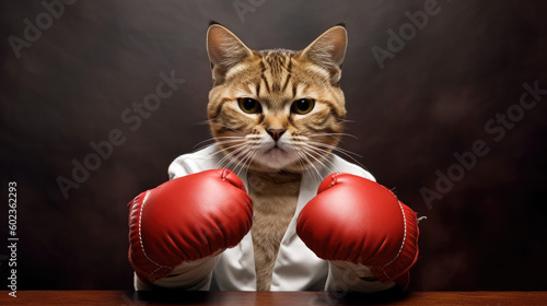 boxer cat wearing gloves created with Generative AI technology