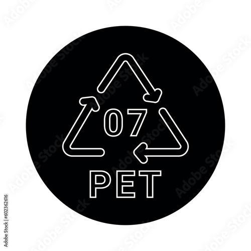 Plastic recycling code PET 07 line icon. Consumption code polyethylene.