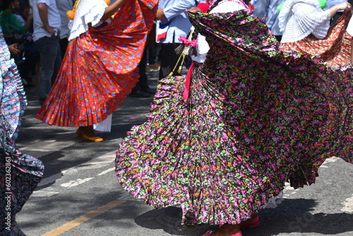 Colorfull panemian pollera folklore typical dress women parade photo