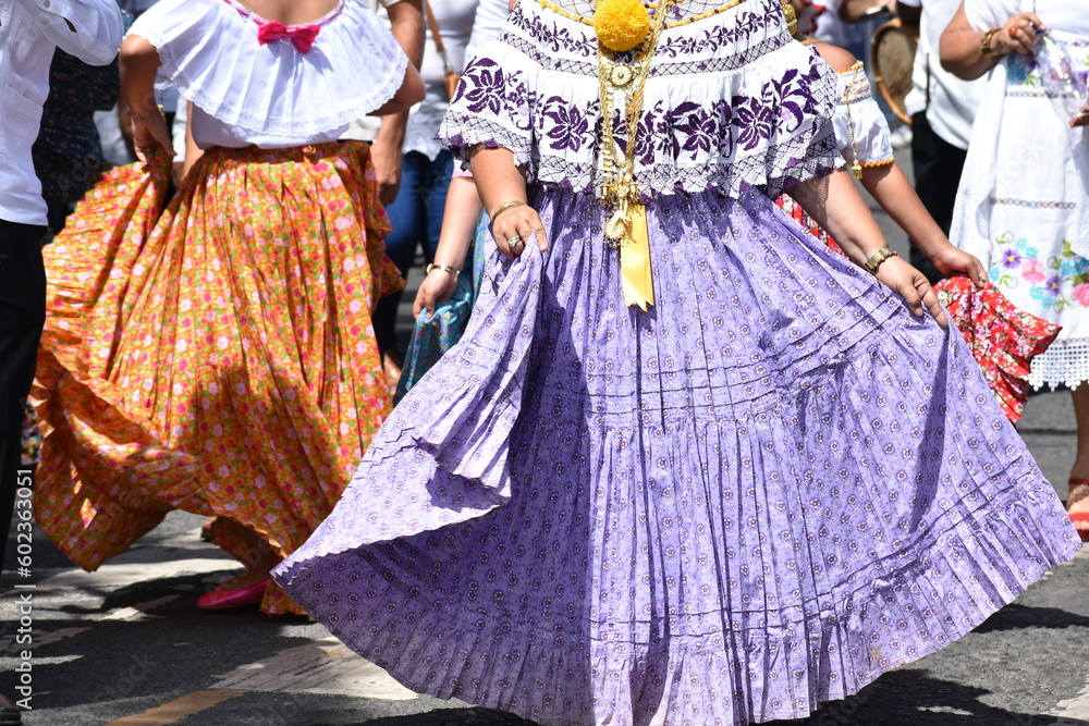 Colorfull panemian pollera folklore typical dress women parade
