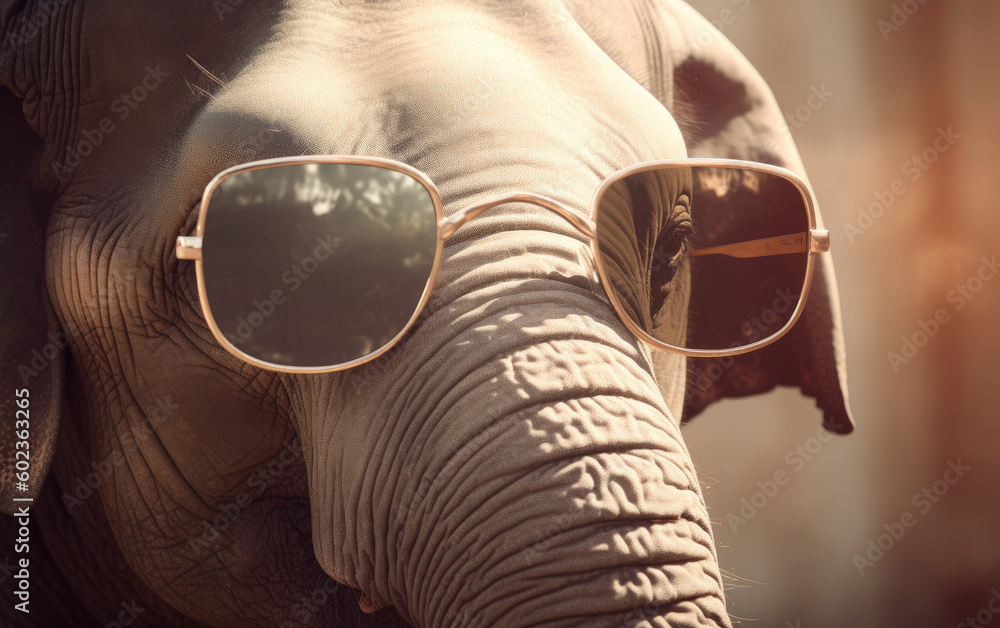 cool elephant wearing sunglasses created with Generative AI technology