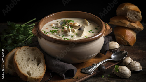Plakat w ramie Clam Chowder brands created with Generative AI technology